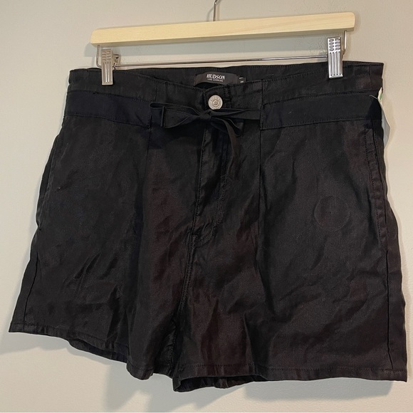Hudson Womens Paper Bag Waist Black Linen Blend Shorts sz 26 Tie Waist Pockets - Picture 1 of 6
